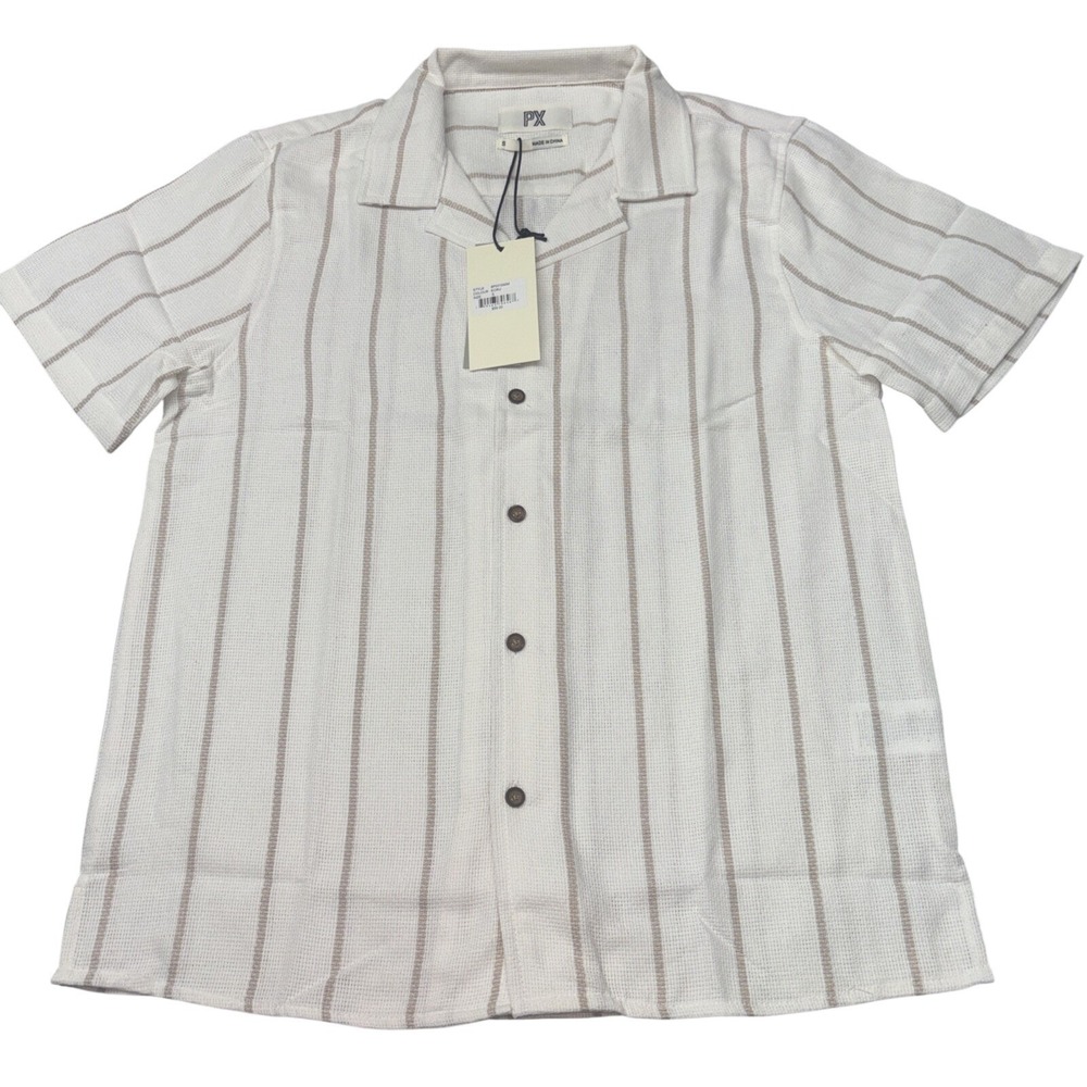 PX Textured XL Striped Camp Collar Resort Shirt Button Up NWT